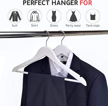 Quality Hangers Wooden - Slightly Curved Hanger 90 Pack Sets - Solid Wood Coat with Stylish Chrome Hooks - Heavy-Duty Clothes, Jacket, Shirt, Pants, Suit Hangers(White, 90), 17.5 inch, W040-30/ctn