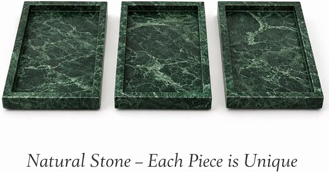 Natural Green Marble Tray for Bathroom | Kitchen | Vanity | Desktop, Stone Organizer for Coffee Table, Dresser, Nightstand, Candles, Soap, Towel, Plant, Jewelry (10" x 6"), Rectangular