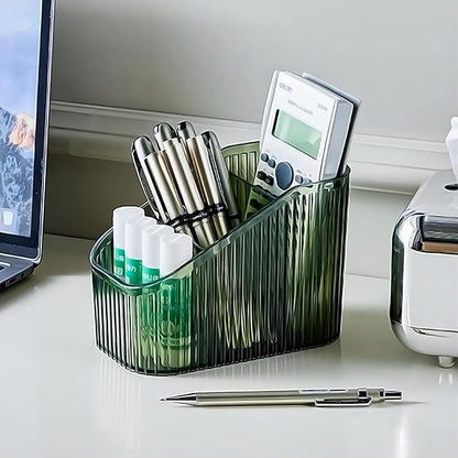 DASITON Large Capacity Makeup Brush Holder,3 Slot Makeup Brush Cup,Vintage striped Make Up Brush Holder,for Vanity Decor,Bathroom Countertops,Desk Storage Container,Cosmetic Display cases(Green-S)
