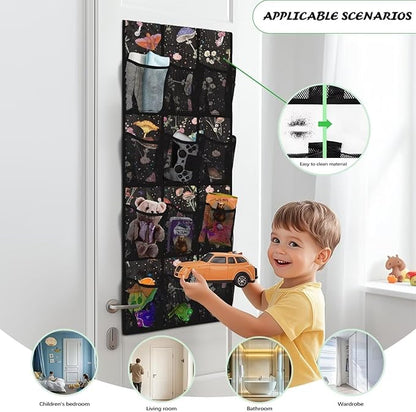 Butterflies Door Hanger Organizer Mesh Pockets Behind The Door Organizer for School Supplies Storage Mushrooms Shoe Holder Hanger with Hook Design 12 Pockets Wall Hanging Storage for Dorm