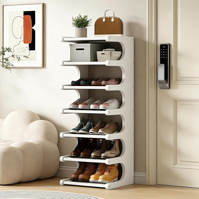 39" Bamboo Shoe Rack - Vertical Shoe Organizer Rack for Small Space, Narrow Shoe Tower for Closet, Entryway, Corner, Tall Shoe Shelf with Removable Shelves, Flexible Storage Shelf for Saving Space