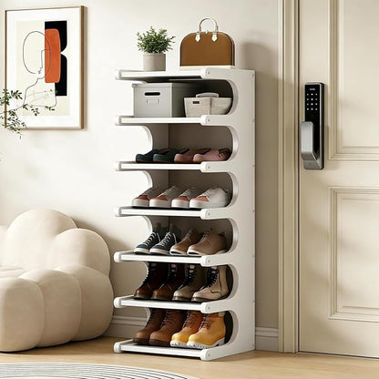 39" Bamboo Shoe Rack - Vertical Shoe Organizer Rack for Small Space, Narrow Shoe Tower for Closet, Entryway, Corner, Tall Shoe Shelf with Removable Shelves, Flexible Storage Shelf for Saving Space