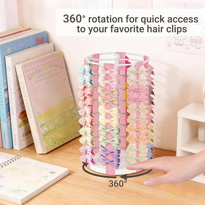 Dahey Bow Holder for Girls Hair Bows, Modern Hair Bow Organizer 360° Rotation Hair Accessories Organizer Storage Stand Display for Girls, Pink