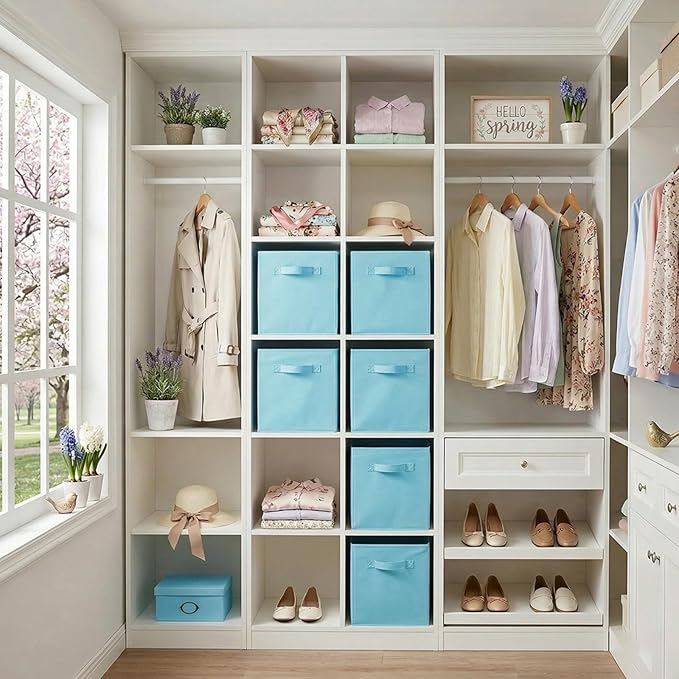 ShellKingdom Storage Bins, Foldable Fabric Storage Cubes And Cloth Storage Organizer Drawer For Closet And Toys Storage, 13 X 13 X 13 INCH, 6 Pack (Light Blue)