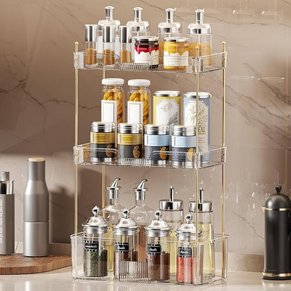 Akinbas 3 Tier Bathroom Organizer Countertop Makeup Perfume Tray Skincare Organizer for Bathroom Dresser Vanity (White)