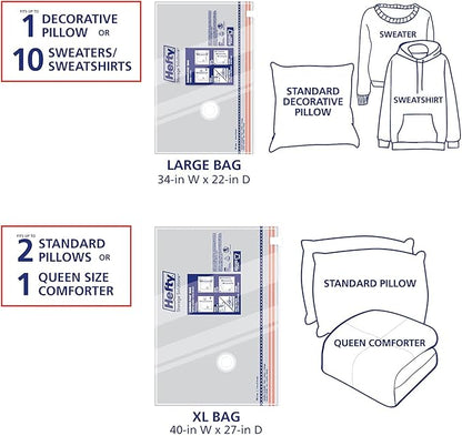 Hefty Shrink-Pak Vacuum Storage Bags - Space Saver for Under Bed Storage, Clothing and Comforters, Odor Resistant, 3X More Storage Space - 3 Large, 3 XL Bags