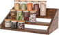 Spice Rack Organizer for Cabinet, Robust Wooden Display Riser Shelf Seasoning Organizer for Countertop Cupboard Pantry, Condiment Jar Kitchen Storage Holder Super Sturdy Stand, Rusitc Brown (3-Tier)