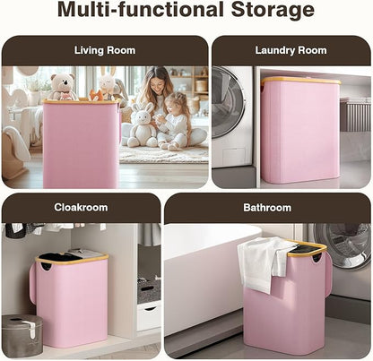 Hampers for Laundry Basket with Lid, 160L Extra Large 3 Section Clothes Divided Organizer for Bedroom, Laundry Room, Dirty Clothing Hamper, Pink