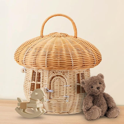 Handmade Wicker Rattan Mushroom-Shaped Storage Basket for Outdoor, Kids, Decor, Photography Props (Set of 3)