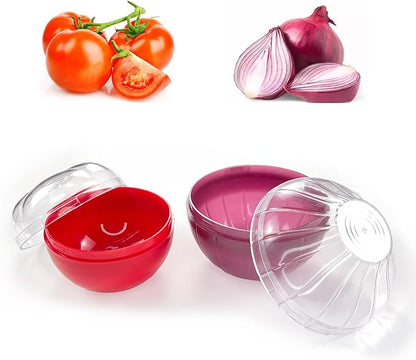 2PCS Fruit and Vegetable Shaped Savers Onion and Tomato Storage Containers for Fridge Vegetable Crisper Makes Food Stays Fresh Longer