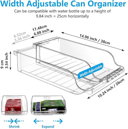 Rolling Soda Can Dispenser for Refrigerator 4 Packs Refrigerator Organizers and Storage Width Adjustable Can Organizer