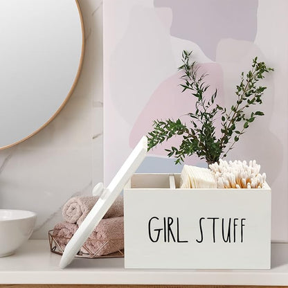 Tampon Holder for Bathroom with Movable Dividers Shark Tampon Storage Container Week with Lid Farmhouse Pad Container Box Feminine Product Organizer Girl Stuff Box for Bathroom(Blank Style)