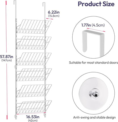 SWTYMIKI Over The Door Shoe Organizer - Adjustable 6 Tier Hanging Shoe Rack Organizer, Metal Heavy Duty Behind Door Storage or Wall Mount Shoes Shelf for Flats, Heels, Sneakers, Boots