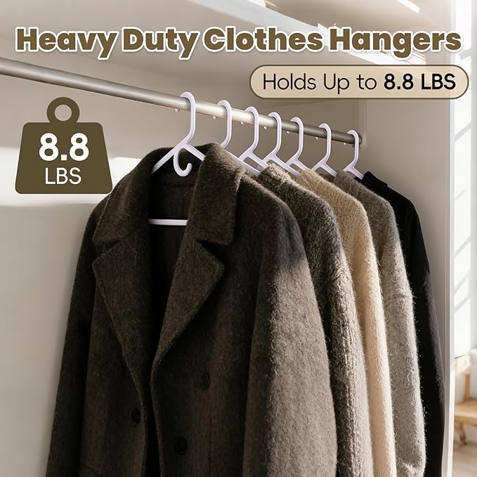 White Plastic Hangers 36 Pack, Heavy Duty Clothes Hangers with Center Hook & Non-Slip Pants Bar for Standard Size Shirts, Pants, Coat, Dresses, Jackets, Scarves and Belts