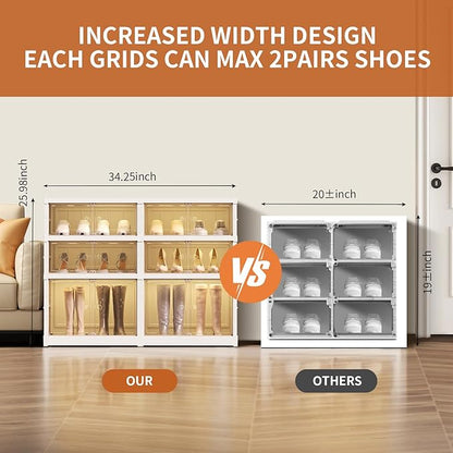 CIMLORD 3-Tier Foldable Shoe Rack Organizer for Closet 12Pairs Plastic Shoe Shelf Collapsible Shoes Storage Box Clear Shoe Boxes Stackable with Door Easy Assembly Shoe Cabinet with Lids Large