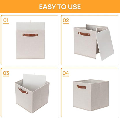 DULLEMELO 12inch Cube Storage Baskets for Shelves Closet Storage,Sturdy Home Organization Bins for Gifts Empty,Foldable Fabric Storage Cubes Baskets for Nursery Toys Clothes Storage(Beige-4 Pack)
