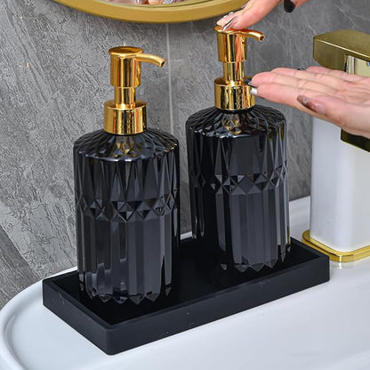 2PCS(7.87” L and 11.8” L) Silicone Soap Dispenser Tray, Kitchen soap Caddy countertop, Toilet, Black Tray for Scrubber, Lotion Bottles, Perfume, Jewelry, Candle, Key Trinket Ring-Black