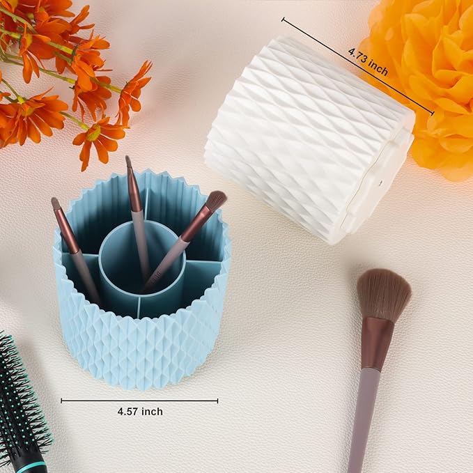 Makeup Brush Holder Organizer - 360° Rotating, 5-Slot Brush Cup for Cosmetics, Lipsticks, Pens | Vanity & Desk Organizer (White)