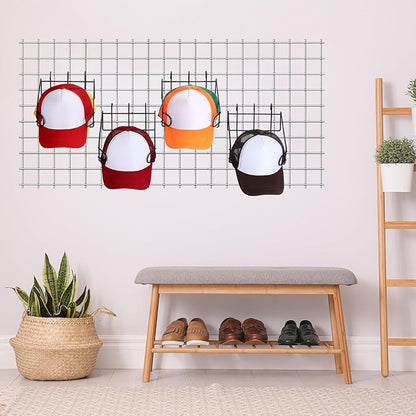 Yaocom 8 Pcs Gridwall Hat Display Rack, Metal Wire Retail Display Shelves Gridwall Organizer Accessories for Grid Panel Displaying Baseball Hats for Home Commercial, Black