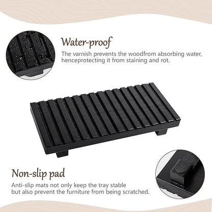 Bathroom Tray Rustic Farmhouse Bathroom Decor Wood Display Stand Riser Kitchen Soap Dish Holder for Vanity, Countertop, Sink, 10 * 4.5 Black