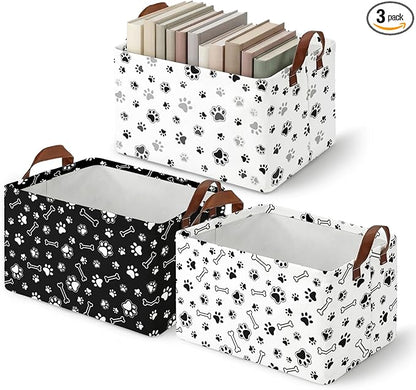 3 Pack Dog Paw Storage Baskets for Gifts Dog Empty Large Collapsible Toy Storage Bins Box Dogs Toy Canvas Baskets Organizer with Handles Cute Puppy Nursery Decor Laundry Basket for Shelves Closet
