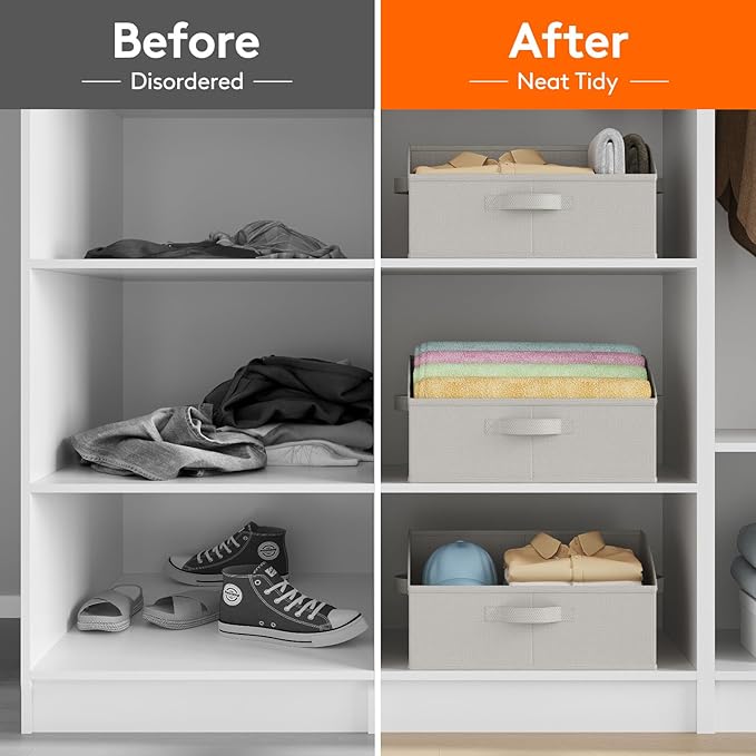 Lifewit Trapezoid Closet Storage Bins for Shelf, 6 Packs Non-woven Closet Organizer Baskets with Handles, Foldable Clothes Containers Boxes for Clothing, Book, Purse, 19L, Large, Light Gray