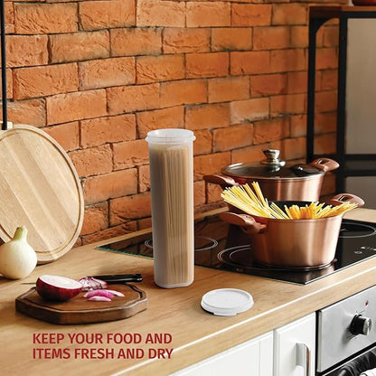 Tall Clear Spaghetti Pasta Container Storage With Lid.Multi-Purpose Kitchen Pantry Organization And Food Storage For Noodles Beans Straws - Airtight Leakproof Spaghetti Keeper BPA Free 37 oz.