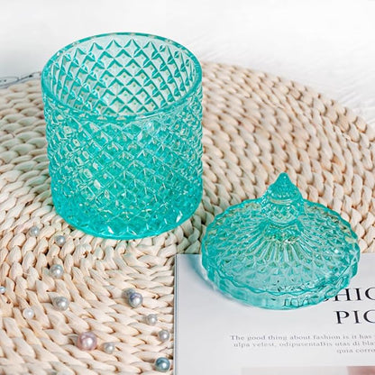 R FLORY 2 Pack Qtip Holder Glass Apothecary Jars with Lids Bathroom Storage Organizer for Cotton Swabs, Balls, Pads, Floss Picks, Vanity Storage Containers for Makeup, Candy, Jewelry (10+24oz, Green)