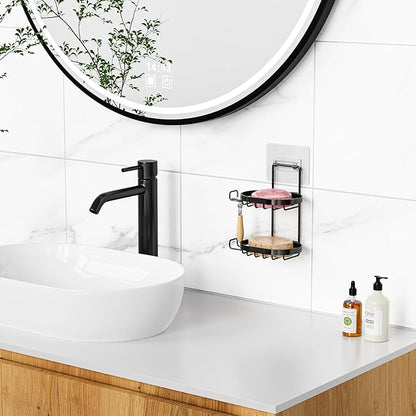 MASADI 2 Tier Soap Dish Holder, Soap Bar Holder with Hooks, Shampoo Bar Caddy for Shower Wall, Razor Holder for Shower, Bar Soap Container 304 Stainless Steel, Bathroom (Black)