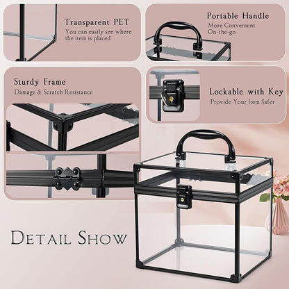 Costravio Clear Makeup Case Crown Box Toiletry Organizer Case Transparent Train Case with Latches Travel Artists Display Case for Vanity Bathroom Counter Dresser Craft Toys Case Makeup Tools Box