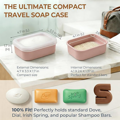 AIMAIAIMAI Compact Leakproof Travel Soap Case, Silicone Travel Soap Container, Portable Soap Box with Drainage Layer, Shatterproof Soap Holder for Bathroom, Gym (Pink)