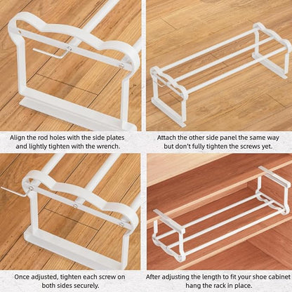 Expandable Hanging Shoe Rack for Closet, 2 Pack Retractable Metal Under Shelf Rack, Adjustable Under Cabinet Storage Shelf & Partition Organizer for Wardrobe, Kitchen, White
