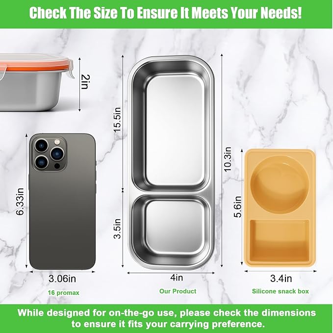 Palksky Bento Snack Containers Stainless Steel for Adult, Reusable Metal Lunch Boxes with Lids, Divided Food Storage Containers for Office, Gym, Travel, Outdoor