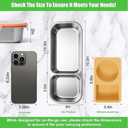 Palksky Bento Snack Containers Stainless Steel for Adult, Reusable Metal Lunch Boxes with Lids, Divided Food Storage Containers for Office, Gym, Travel, Outdoor