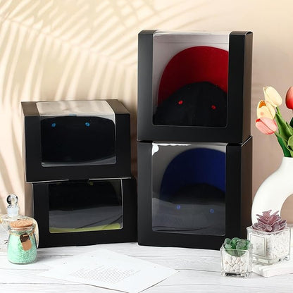 Gilprop 20 Pcs Hat Boxes for Men Black Gift Boxes with Window Display Box for Hat Storage Container for Baseball Caps, Dad Hat, Billed Cap, Snapbacks, Paper Fold Box Packing Box 8.1 x 8.1 x 5.1