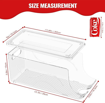 SCAVATA Stackable Refrigerator Organizer, Soda Can Dispenser Pop Cans Container Beverage Holder with Lid for Fridge, Freezer, Kitchen, Clear Plastic Storage Bins-Holds 10 Cans Each (One)