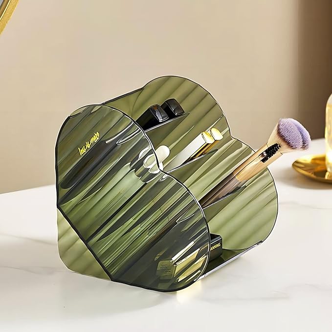 DASITON Large Capacity Makeup Brush Holder Organizer,4 Slot Love Makeup Brushes Cup,Heart shaped Makeup Organizer,for Vanity,Bathroom,Desk Storage Container,Cosmetic Display cases(Clear Green)