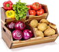 Acacia Wood Pantry Storage Bins, Stackable Potato and Onion Storage Bins for Kitchen Countertop, Set of 3 Wooden Pantry Organizer Baskets for Fruit, Vegetable, Snack