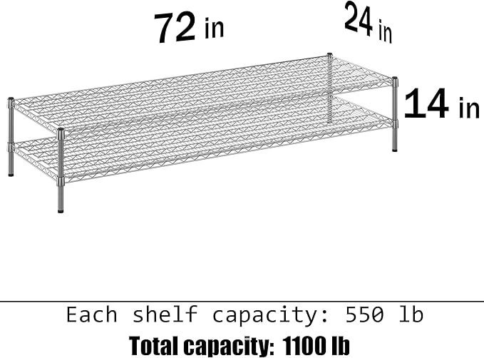 24" Deep x 72" Wide x 14" Height Wire Shelving Kit | 2-Tier | NSF Commercial Storage Rack Unit
