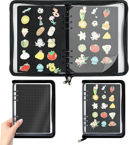 LIQALU Enamel Pin Display Book Pin Collection Binder Holder Trading Book with 8-Page Display Boards A5 Brooch Pin Storage Organizer Binder Album for Travel Collectors (Black)