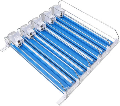 5pcs Fridge Drink Dispenser, Automatic Pusher Glide Self Pushing Soda Can Dispenser Water Bottle Drink Dispenser for Kitchen (Blue)