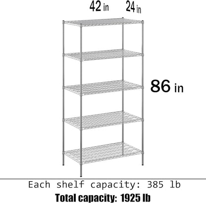 24" Deep x 42" Wide x 86" Height Wire Shelving Kit | 5-Tier | NSF Commercial Storage Rack Unit