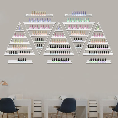 Metal Wall-Mounted Nail Polish Storage Racks, 5 Tiers Nail Polish Storage Racks, 10PCS Triangular Cosmetic Display Racks, Lipstick Perfume Wall Shelf for Spa Nail Salon Shop Home (White)