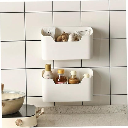Cabinet Door Organizer 2PCS Plastic Adhesive Inside Door Storage Box Stackable Cabinet Organizer for Kitchen Bathroom Pantry Office Table Space Saving Mounted Containers, White