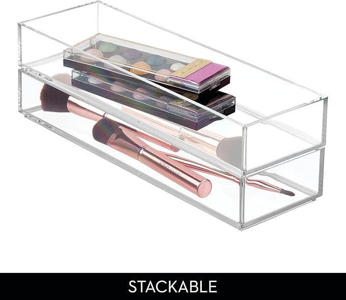 iDesign Plastic Makeup Drawer Organizer Tray - Vanity Organizer or Desk Drawer Organizer - Set of 6 - Clear