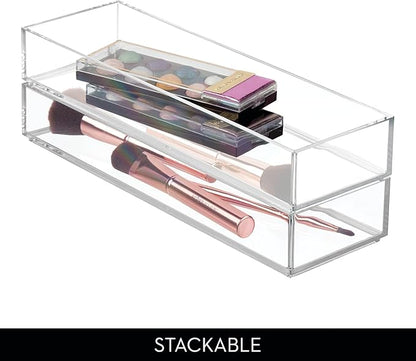 iDesign Plastic Makeup Drawer Organizer Tray - Vanity Organizer or Desk Drawer Organizer - Set of 6 - Clear