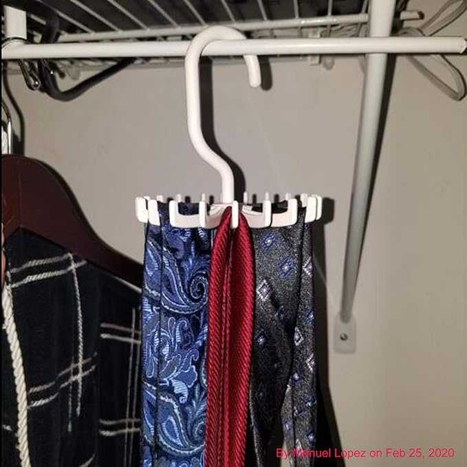 3 Pack Twirl Ties Rack Closet Organizer Tie Hanger Hook Headband Holder (White)