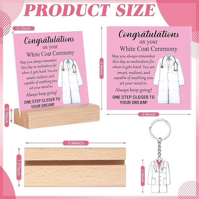 Gerrii 6 Pcs White Coat Ceremony Gifts for Women Medical Student Include First White Coat Hanger Mugs Pink Tote Bag Makeup Bag Keychain Ceremony Sign for Med School Pharmacist New Doctor