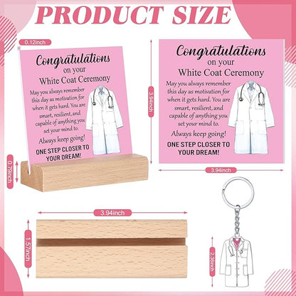 Gerrii 6 Pcs White Coat Ceremony Gifts for Women Medical Student Include First White Coat Hanger Mugs Pink Tote Bag Makeup Bag Keychain Ceremony Sign for Med School Pharmacist New Doctor
