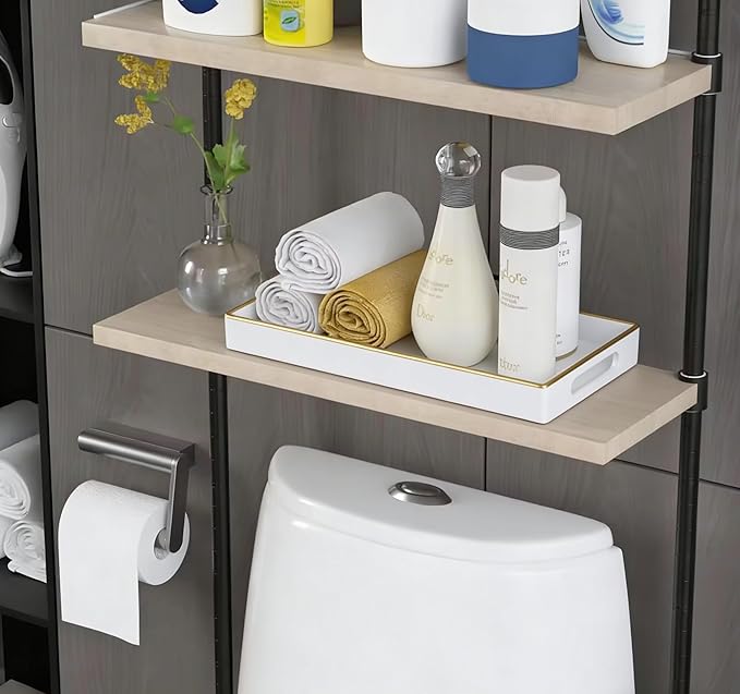 White Bathroom Vanity Tray for Countertop,Small Rectangular Plastic Tray for Toilet Tank,Multi-Purpose Bathroom Organizer for Makeup,Perfumes,Jewelry,Candles & Keys